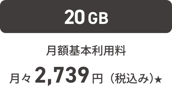 20GB月額基本利用料 月々2,739円（税込み）★