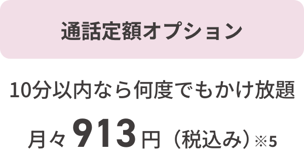 通話定額オプション 10分以内なら何度でもかけ放題月々913円（税込み）※5